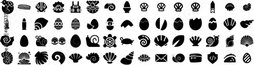 Set Of Shell Icons Isolated Silhouette Solid Icon With Seashell, Shell, Sea, Summer, Ocean, Beach, Marine Infographic Simple Vector Illustration Logo