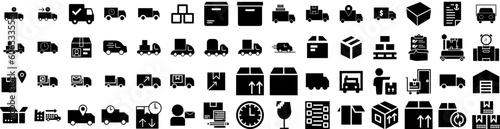 Set Of Shipment Icons Isolated Silhouette Solid Icon With Delivery, Shipping, Package, Box, Transportation, Cargo, Shipment Infographic Simple Vector Illustration Logo