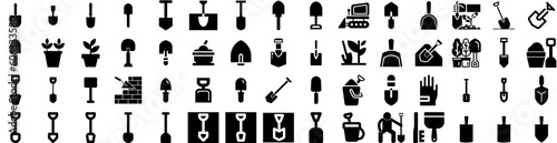 Set Of Shovel Icons Isolated Silhouette Solid Icon With Shovel, Garden, Gardening, Tool, Spade, Agriculture, Work Infographic Simple Vector Illustration Logo