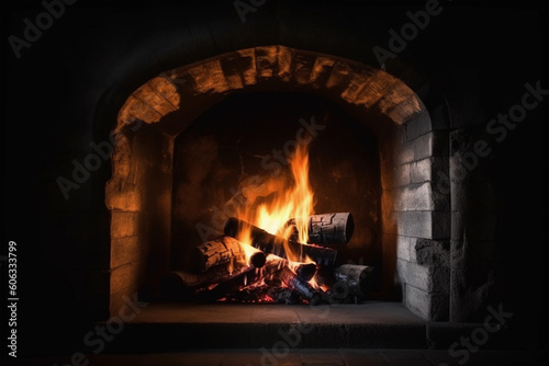 a fire burning in an old fireplace