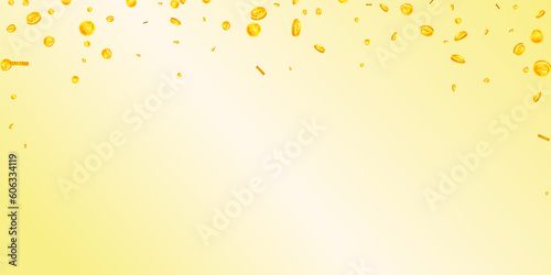 Indian rupee coins falling. Scattered gold INR