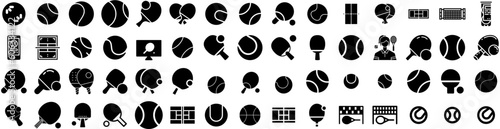 Set Of Tennis Icons Isolated Silhouette Solid Icon With Tennis, Game, Competition, Background, Sport, Play, Ball Infographic Simple Vector Illustration Logo