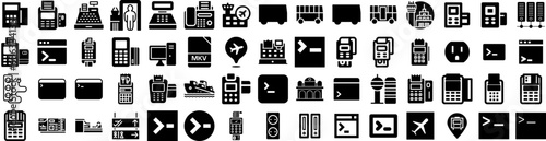 Set Of Terminal Icons Isolated Silhouette Solid Icon With Transaction, Bank, Business, Pos, Terminal, Money, Payment Infographic Simple Vector Illustration Logo