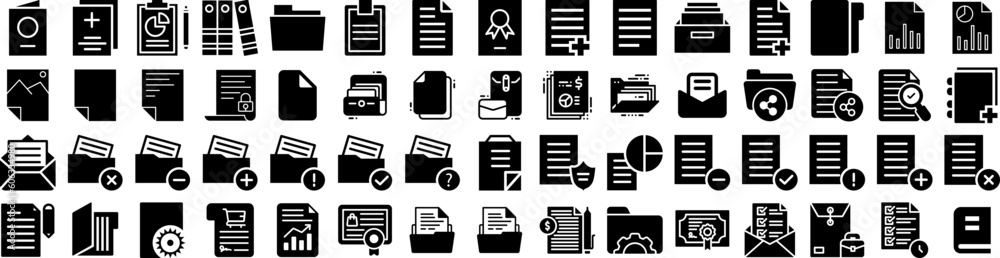 Set Of Document Icons Isolated Silhouette Solid Icon With Document, Concept, Information, Office, File, Folder, Business Infographic Simple Vector Illustration Logo Set Of Document Icons Isolated Silhouette Solid Icon With Document, Concept, Information, Office, File, Folder, Business Infographic Simple Vector Illustration Logo