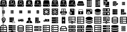 Set Of Database Icons Isolated Silhouette Solid Icon With Technology, Storage, Business, Database, Information, Internet, Computer Infographic Simple Vector Illustration Logo