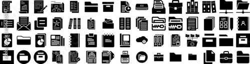 Set Of Documents Icons Isolated Silhouette Solid Icon With File, Folder, Office, Concept, Document, Business, Information Infographic Simple Vector Illustration Logo
