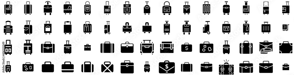 Set Of Luggage Icons Isolated Silhouette Solid Icon With Bag, Journey, Baggage, Tourism, Luggage, Travel, Vacation Infographic Simple Vector Illustration Logo Set Of Luggage Icons Isolated Silhouette Solid Icon With Bag, Journey, Baggage, Tourism, Luggage, Travel, Vacation Infographic Simple Vector Illustration Logo