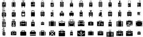 Set Of Luggage Icons Isolated Silhouette Solid Icon With Bag, Journey, Baggage, Tourism, Luggage, Travel, Vacation Infographic Simple Vector Illustration Logo