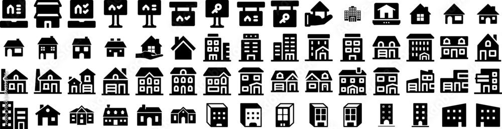 Set Of Estate Icons Isolated Silhouette Solid Icon With Home, Property, Real, Investment, House, Business, Estate Infographic Simple Vector Illustration Logo
