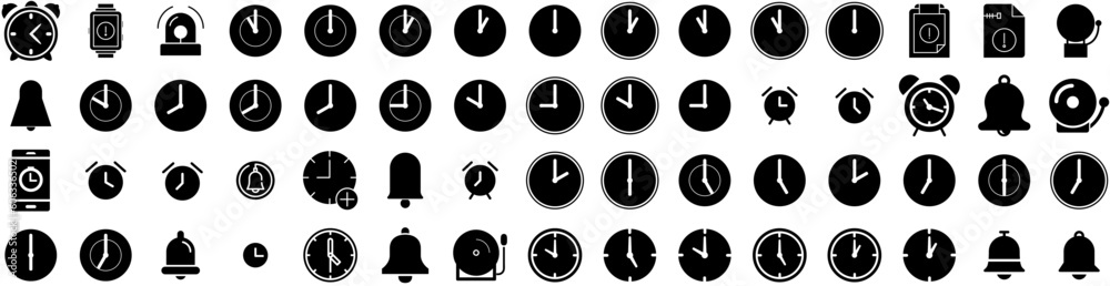 Set Of Alarm Icons Isolated Silhouette Solid Icon With Symbol, Isolated, Bell, Alarm, Reminder, Object, Alert Infographic Simple Vector Illustration Logo Set Of Alarm Icons Isolated Silhouette Solid Icon With Symbol, Isolated, Bell, Alarm, Reminder, Object, Alert Infographic Simple Vector Illustration Logo