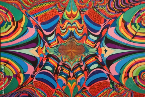 series of vintage psychedelic posters, featuring trippy patterns and kaleidoscopic colors, created with generative ai