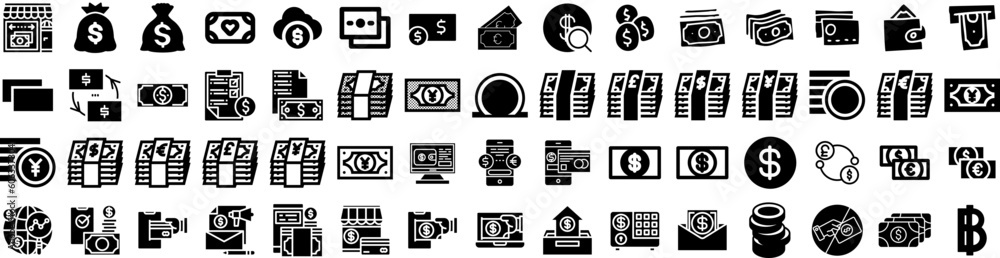 Set Of Currency Icons Isolated Silhouette Solid Icon With Money, Exchange, Payment, Currency, Cash, Business, Finance Infographic Simple Vector Illustration Logo Set Of Currency Icons Isolated Silhouette Solid Icon With Money, Exchange, Payment, Currency, Cash, Business, Finance Infographic Simple Vector Illustration Logo