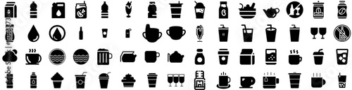 Set Of Drink Icons Isolated Silhouette Solid Icon With Lifestyle, Girl, Young, Drink, Woman, Beverage, Glass Infographic Simple Vector Illustration Logo