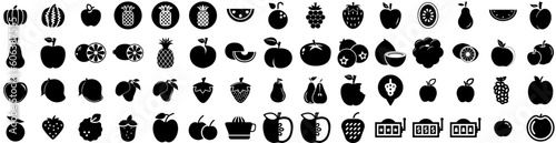 Set Of Fruit Icons Isolated Silhouette Solid Icon With Fruit, Diet, Fresh, Healthy, Organic, Orange, Food Infographic Simple Vector Illustration Logo