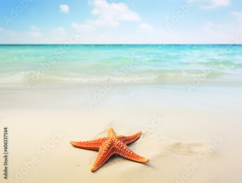 Tropical beach with sea star on sand 