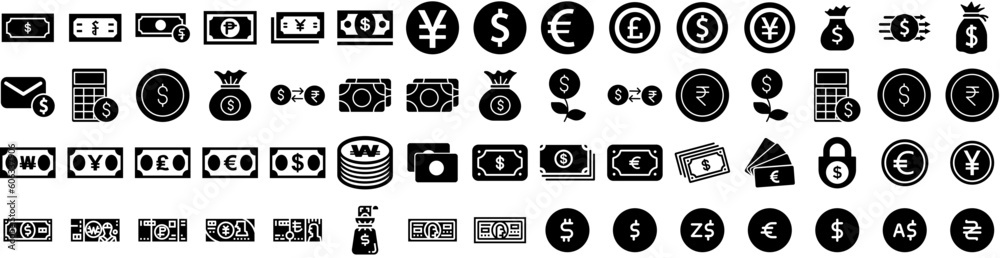 Set Of Currency Icons Isolated Silhouette Solid Icon With Payment, Exchange, Money, Finance, Cash, Currency, Business Infographic Simple Vector Illustration Logo Set Of Currency Icons Isolated Silhouette Solid Icon With Payment, Exchange, Money, Finance, Cash, Currency, Business Infographic Simple Vector Illustration Logo