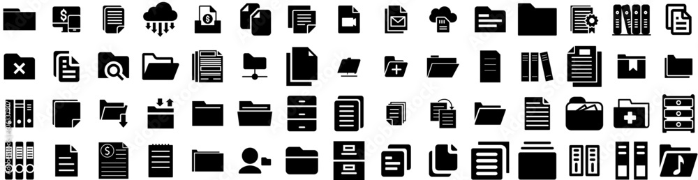 Set Of Files Icons Isolated Silhouette Solid Icon With Computer, Business, File, Information, Office, Management, Document Infographic Simple Vector Illustration Logo