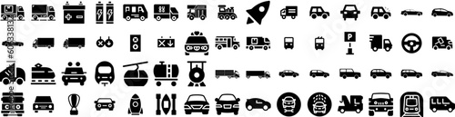 Set Of Transport Icons Isolated Silhouette Solid Icon With Ship, Transportation, Traffic, Truck, Cargo, Plane, Transport Infographic Simple Vector Illustration Logo