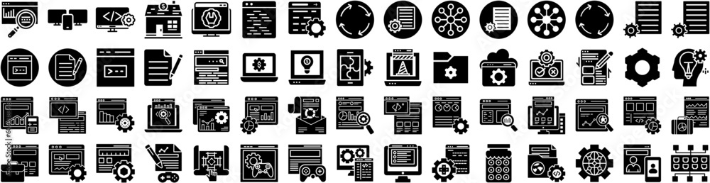 Set Of Development Icons Isolated Silhouette Solid Icon With Development, Software, Technology, Business, Internet, Computer, Digital Infographic Simple Vector Illustration Logo Set Of Development Icons Isolated Silhouette Solid Icon With Development, Software, Technology, Business, Internet, Computer, Digital Infographic Simple Vector Illustration Logo