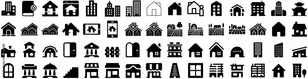Set Of Estate Icons Isolated Silhouette Solid Icon With Investment, Home, House, Business, Real, Estate, Property Infographic Simple Vector Illustration Logo