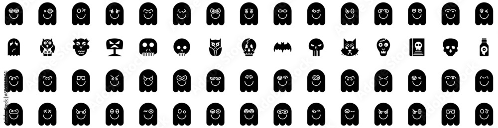 Set Of Halloween Icons Isolated Silhouette Solid Icon With Background, Halloween, Vector, Spooky, Horror, Pumpkin, Holiday Infographic Simple Vector Illustration Logo