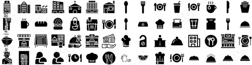 Set Of Restaurant Icons Isolated Silhouette Solid Icon With Restaurant, Table, Cafe, People, Meal, Business, Food Infographic Simple Vector Illustration Logo