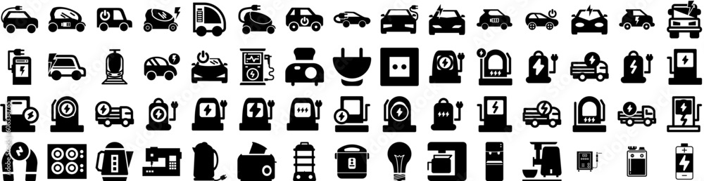 Set Of Electric Icons Isolated Silhouette Solid Icon With Electricity, Car, Power, Technology, Station, Vehicle, Energy Infographic Simple Vector Illustration Logo Set Of Electric Icons Isolated Silhouette Solid Icon With Electricity, Car, Power, Technology, Station, Vehicle, Energy Infographic Simple Vector Illustration Logo