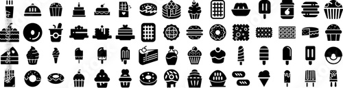 Set Of Dessert Icons Isolated Silhouette Solid Icon With Dessert, Bakery, Delicious, Food, Cake, Pastry, Sweet Infographic Simple Vector Illustration Logo