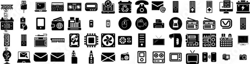 Set Of Electronic Icons Isolated Silhouette Solid Icon With Electronic, Appliance, Device, Computer, Equipment, Technology, Digital Infographic Simple Vector Illustration Logo