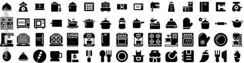 Set Of Cooking Icons Isolated Silhouette Solid Icon With People, Recipe, Cooking, Kitchen, Home, Cook, Food Infographic Simple Vector Illustration Logo