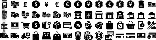 Set Of Ecommerce Icons Isolated Silhouette Solid Icon With Shop, Business, Payment, Store, Ecommerce, Online, Retail Infographic Simple Vector Illustration Logo