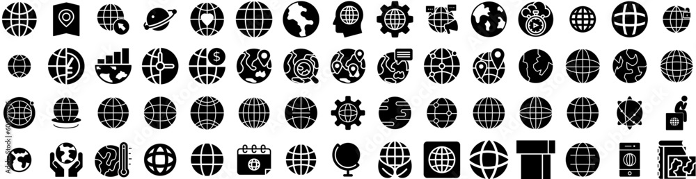 Set Of World Icons Isolated Silhouette Solid Icon With Abstract, Map, Background, World, Vector, Planet, Illustration Infographic Simple Vector Illustration Logo - obrazy, fototapety, plakaty 