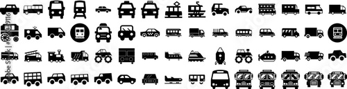 Set Of Transportation Icons Isolated Silhouette Solid Icon With Cargo, Transportation, Truck, Ship, Transport, Traffic, Plane Infographic Simple Vector Illustration Logo
