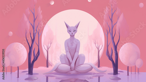 Mystical creatures in a minimalist pink-and-purple background. Generative IA