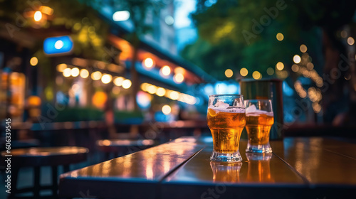 Bokeh background of Street Bar beer restaurant, outdoor in asia. Generative Ai