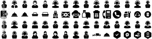 Set Of Service Icons Isolated Silhouette Solid Icon With Support, Person, Call, Business, Office, Service, Customer Infographic Simple Vector Illustration Logo