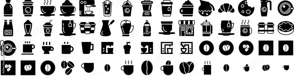 Set Of Coffee Icons Isolated Silhouette Solid Icon With Background, Beverage, Drink, Coffee, Cafe, Espresso, Black Infographic Simple Vector Illustration Logo Set Of Coffee Icons Isolated Silhouette Solid Icon With Background, Beverage, Drink, Coffee, Cafe, Espresso, Black Infographic Simple Vector Illustration Logo