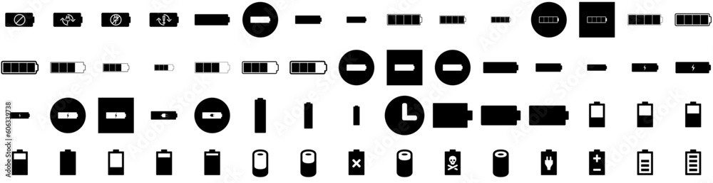Set Of Battery Icons Isolated Silhouette Solid Icon With Battery, Power, Technology, Electricity, Electric, Energy, Industry Infographic Simple Vector Illustration Logo Set Of Battery Icons Isolated Silhouette Solid Icon With Battery, Power, Technology, Electricity, Electric, Energy, Industry Infographic Simple Vector Illustration Logo