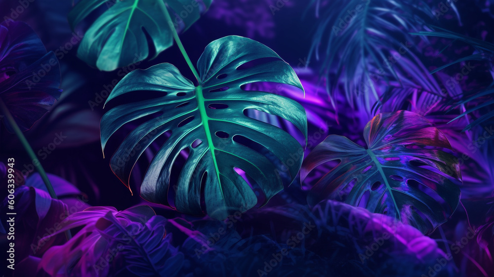 Tropical plants with neon glow