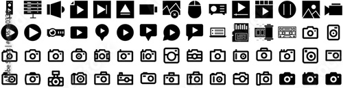 Set Of Multimedia Icons Isolated Silhouette Solid Icon With Video, Multimedia, Media, Movie, Film, Computer, Technology Infographic Simple Vector Illustration Logo