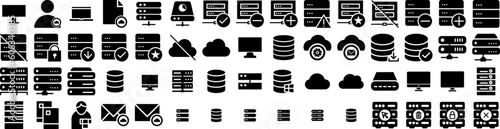 Set Of Server Icons Isolated Silhouette Solid Icon With Information, Data, Network, Technology, Internet, Computer, Server Infographic Simple Vector Illustration Logo