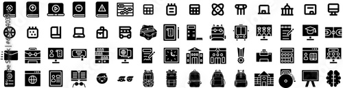 Set Of School Icons Isolated Silhouette Solid Icon With Book, Study, Education, Back, School, Student, Concept Infographic Simple Vector Illustration Logo