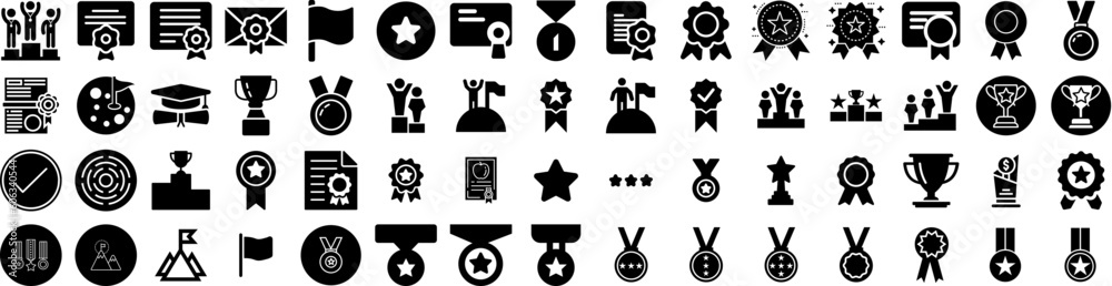 Set Of Achievement Icons Isolated Silhouette Solid Icon With Business, Target, Achievement, Goal, Concept, Success, Leadership Infographic Simple Vector Illustration Logo Set Of Achievement Icons Isolated Silhouette Solid Icon With Business, Target, Achievement, Goal, Concept, Success, Leadership Infographic Simple Vector Illustration Logo