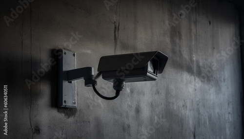 surveillance camera on a wall of a dark grey building