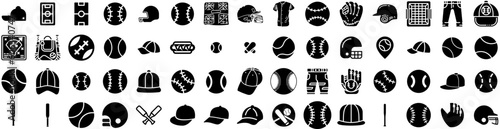 Set Of Baseball Icons Isolated Silhouette Solid Icon With Ball, Game, Sport, Baseball, Design, Team, League Infographic Simple Vector Illustration Logo