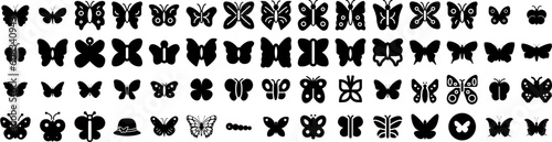 Set Of Butterfly Icons Isolated Silhouette Solid Icon With Spring, Insect, Fly, Design, Butterfly, Summer, Nature Infographic Simple Vector Illustration Logo © Anthony