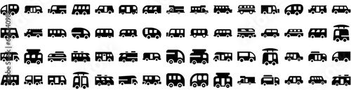 Set Of Camper Icons Isolated Silhouette Solid Icon With Vacation, Travel, Summer, Holiday, Camper, Van, Tourism Infographic Simple Vector Illustration Logo