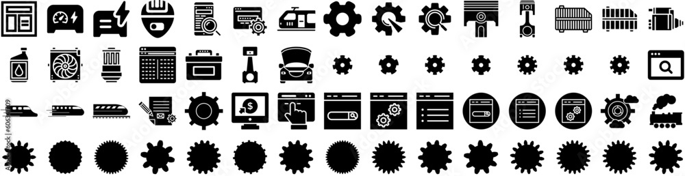 Set Of Engine Icons Isolated Silhouette Solid Icon With Motor, Vehicle, Car, Auto, Automobile, Machine, Engine Infographic Simple Vector Illustration Logo