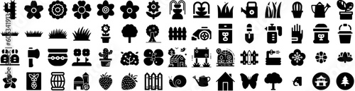 Set Of Garden Icons Isolated Silhouette Solid Icon With Spring, Garden, Outdoor, Summer, Gardening, Nature, Plant Infographic Simple Vector Illustration Logo