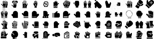 Set Of Glove Icons Isolated Silhouette Solid Icon With Safety, Medical, Latex, Isolated, Glove, Protection, Hand Infographic Simple Vector Illustration Logo